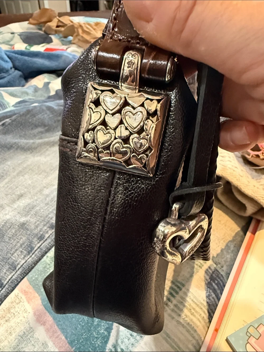 Leather Croc-Accent  Bag - Brown & Black